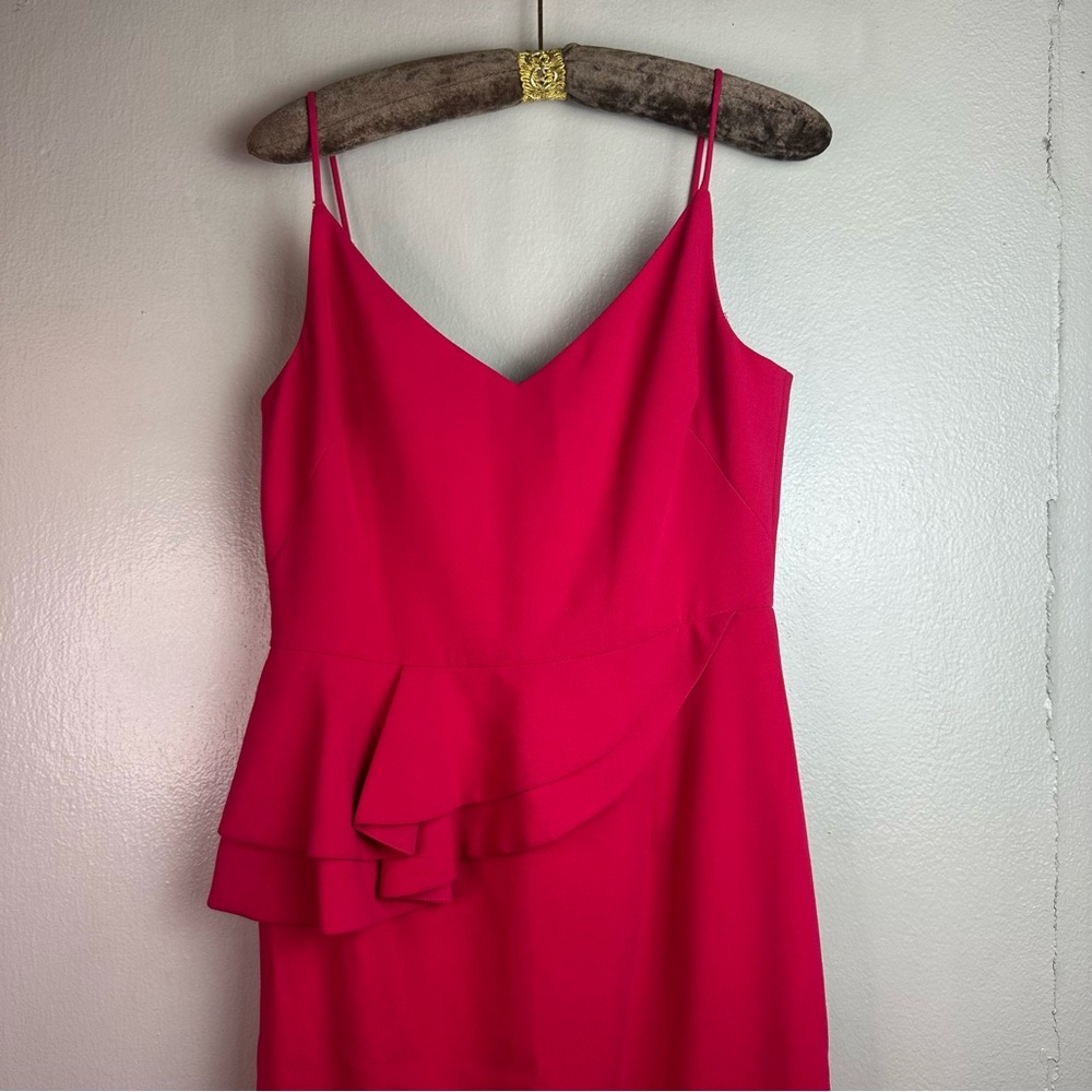 Black Halo Women’s Vibrant Pink Cocktail Tiered Ruffle Midi Dress Sz 10 - Picture 4 of 13